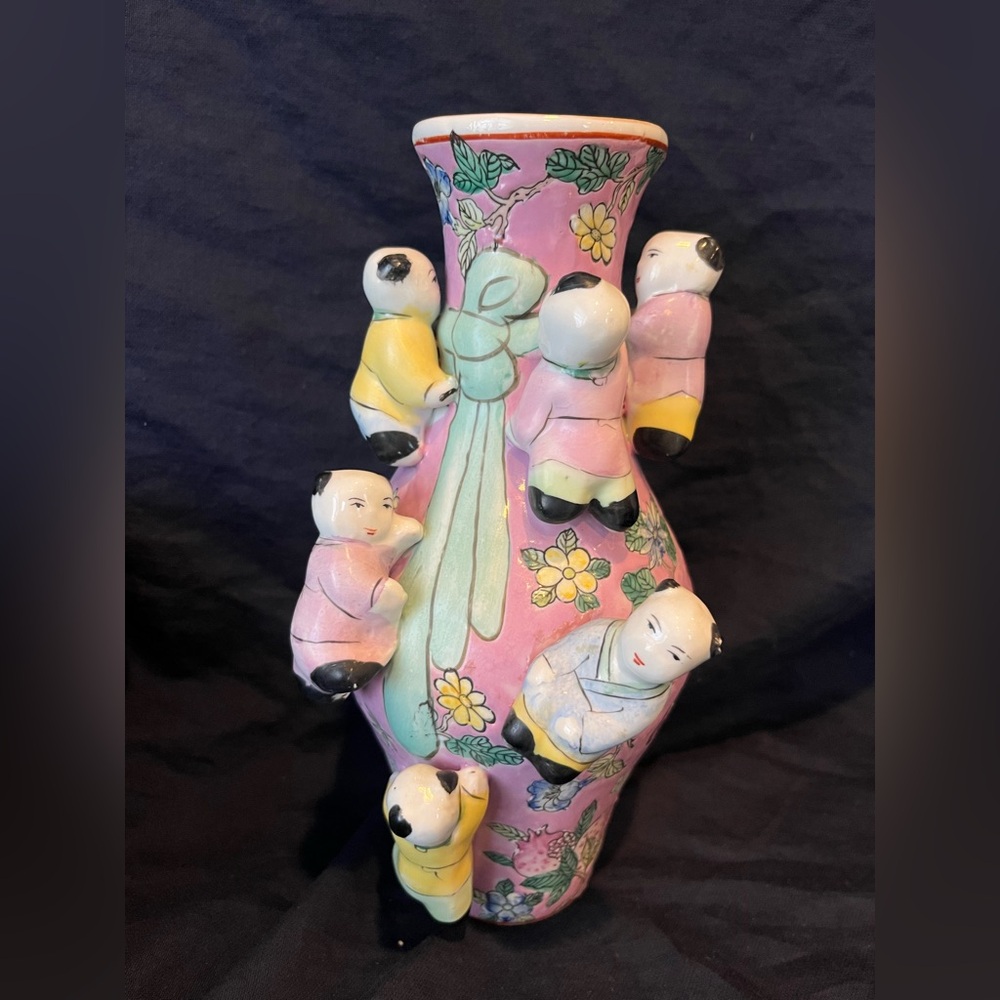 Vintage Chinoiserie Famille Rose Pink Fertility Vase
